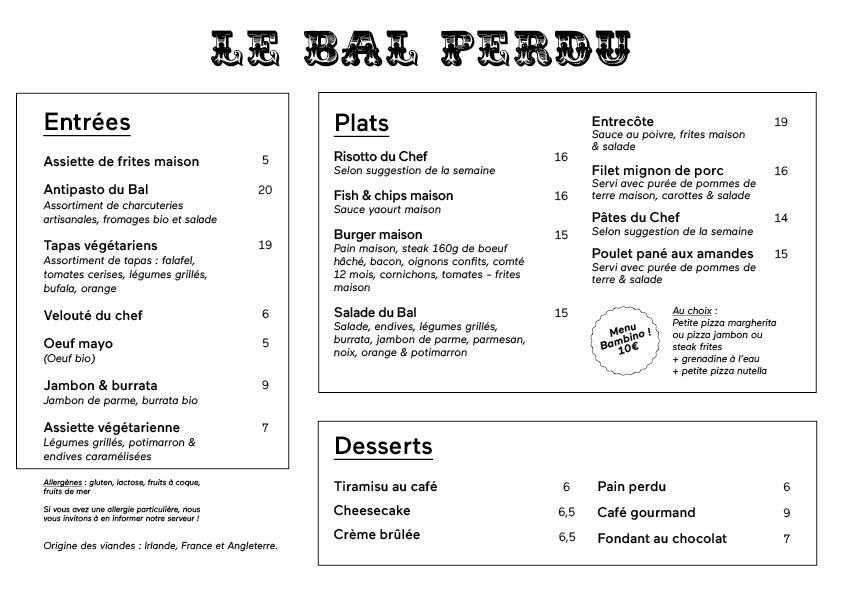 Le Bal Perdu - Menu Image 3